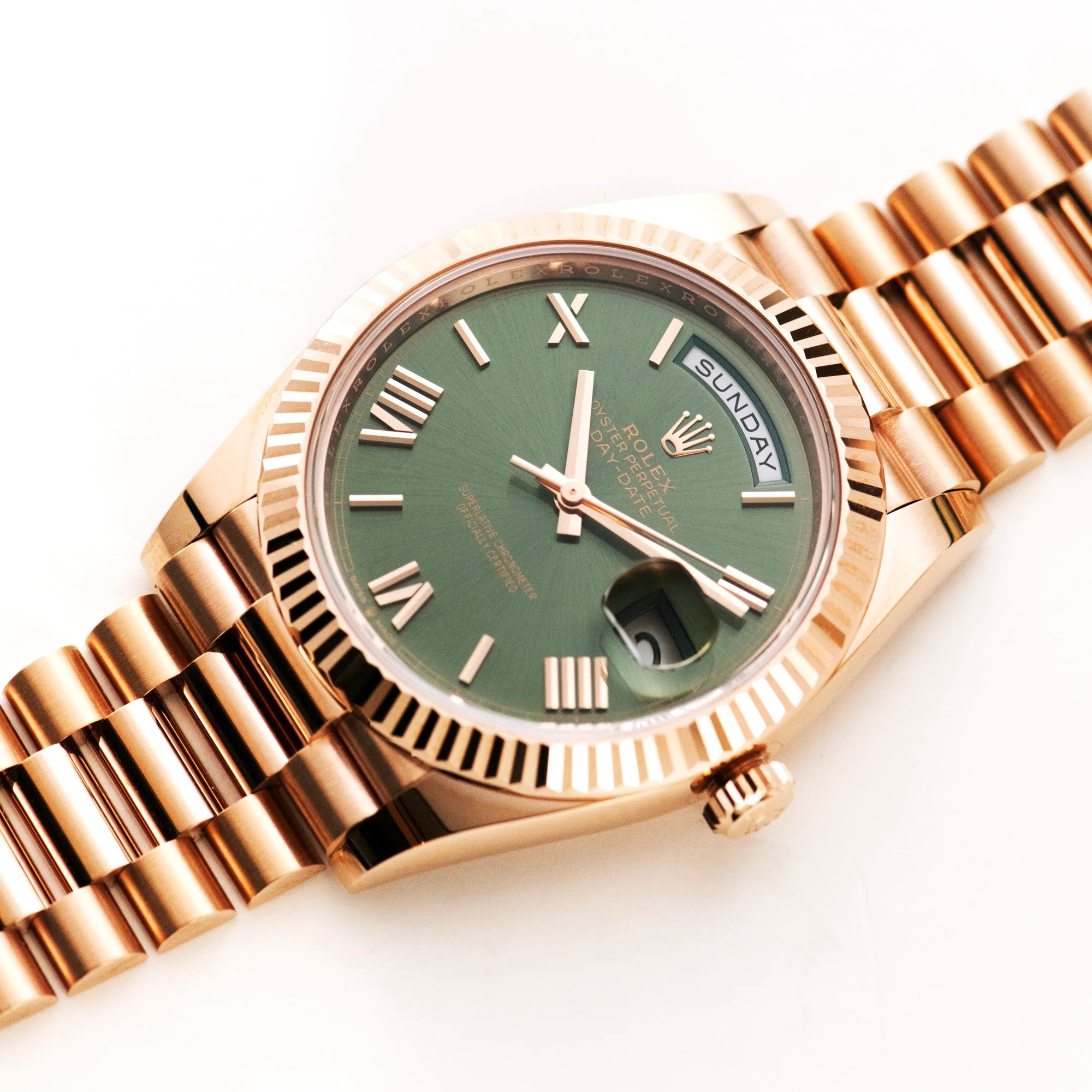 Rolex Olive Green Rose Gold Day-Date 228238 Men's Wristwatch 40 mm