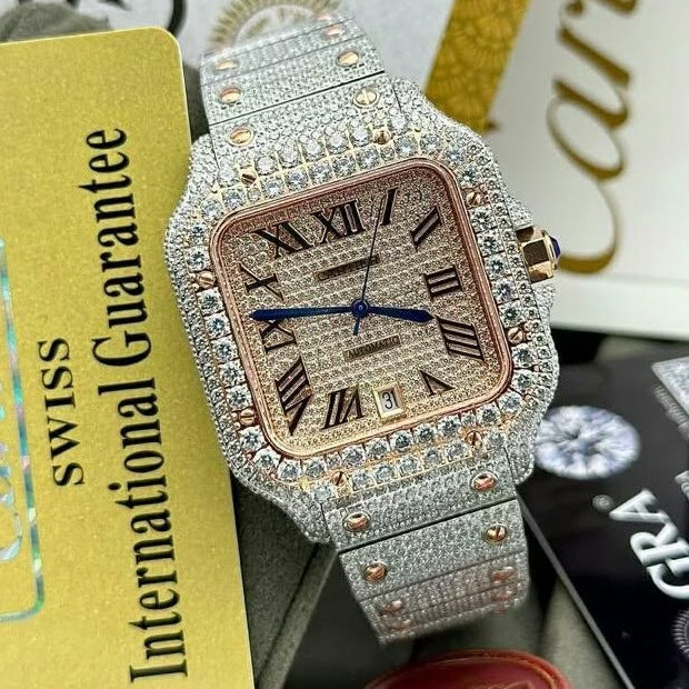 Automatic Cartier Santos Iced Out Two-Tone Luxury Watch 40mm