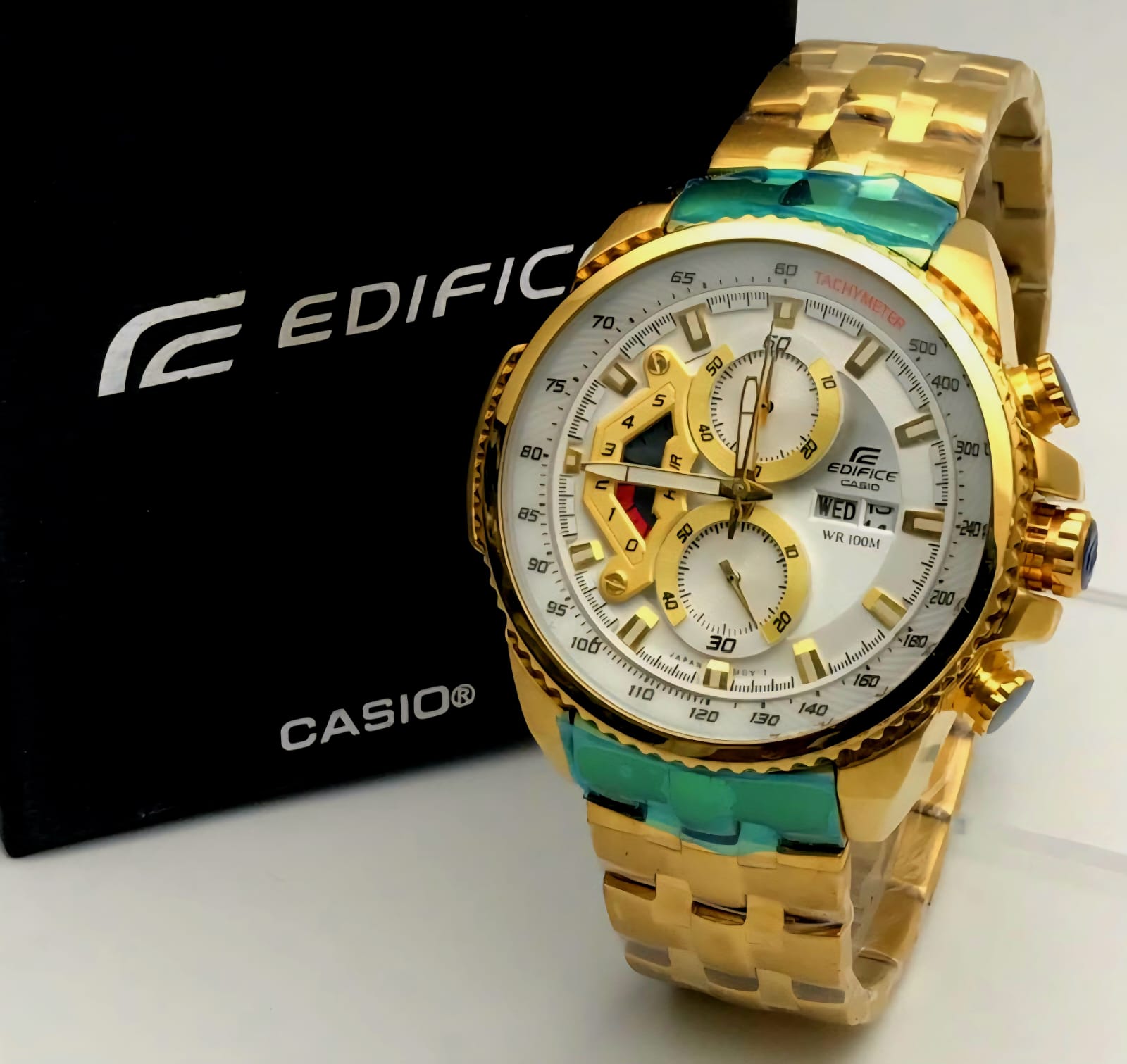 Golden Casio Edifice Day and Date Chronograph