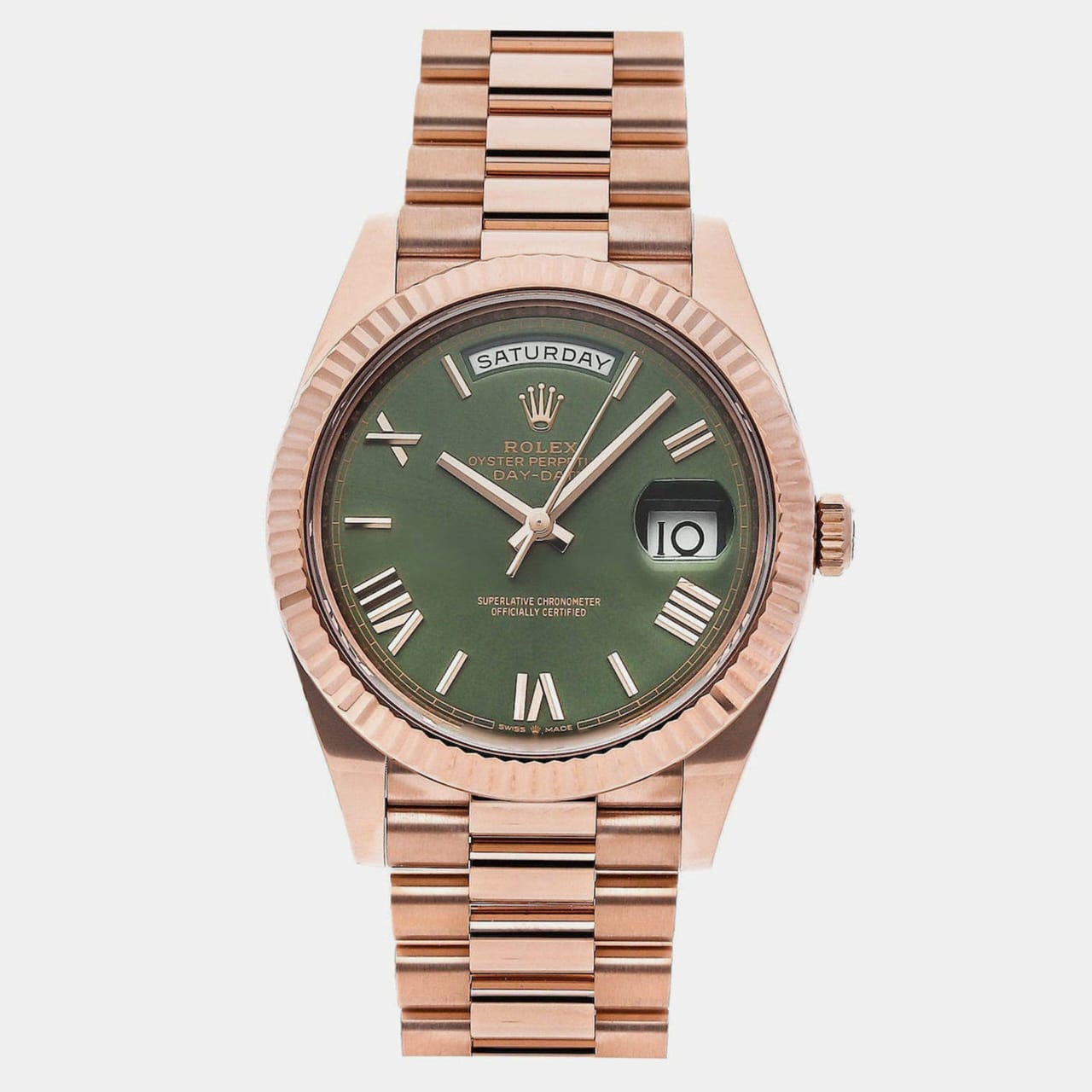 Rolex Olive Green Rose Gold Day-Date 228238 Men's Wristwatch 40 mm