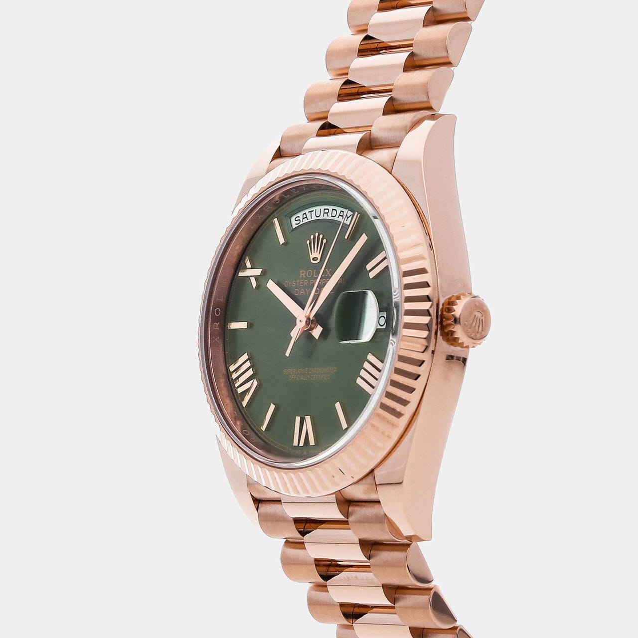 Rolex Olive Green Rose Gold Day-Date 228238 Men's Wristwatch 40 mm